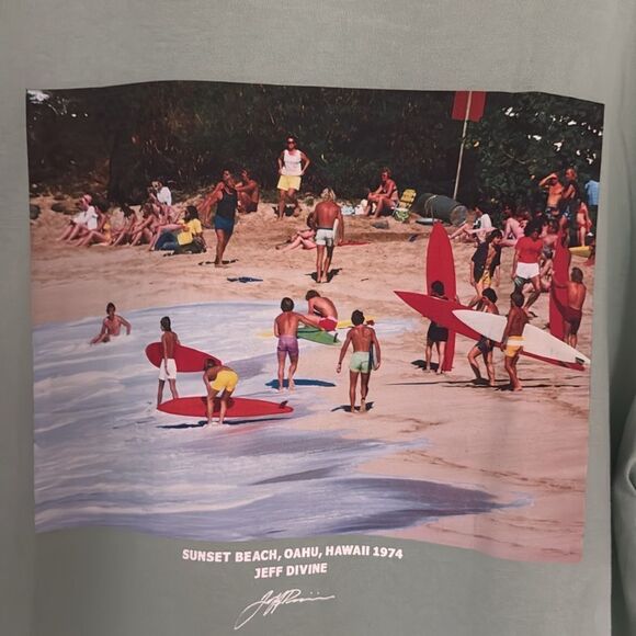 NWT Gap T Shirt Green Cotton Sunset Beach Hawaii L Front pocket Graphic - Picture 4 of 5